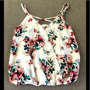 White Cropped Floral Summer Top- Size M
